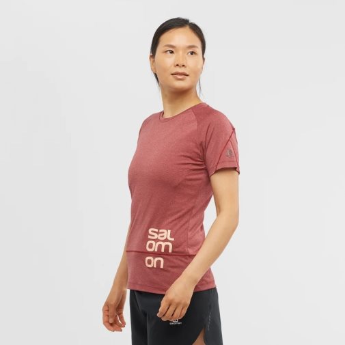 Red Salomon Cross Run Graphic Short Sleeve Women's T-Shirts | PH 69872I